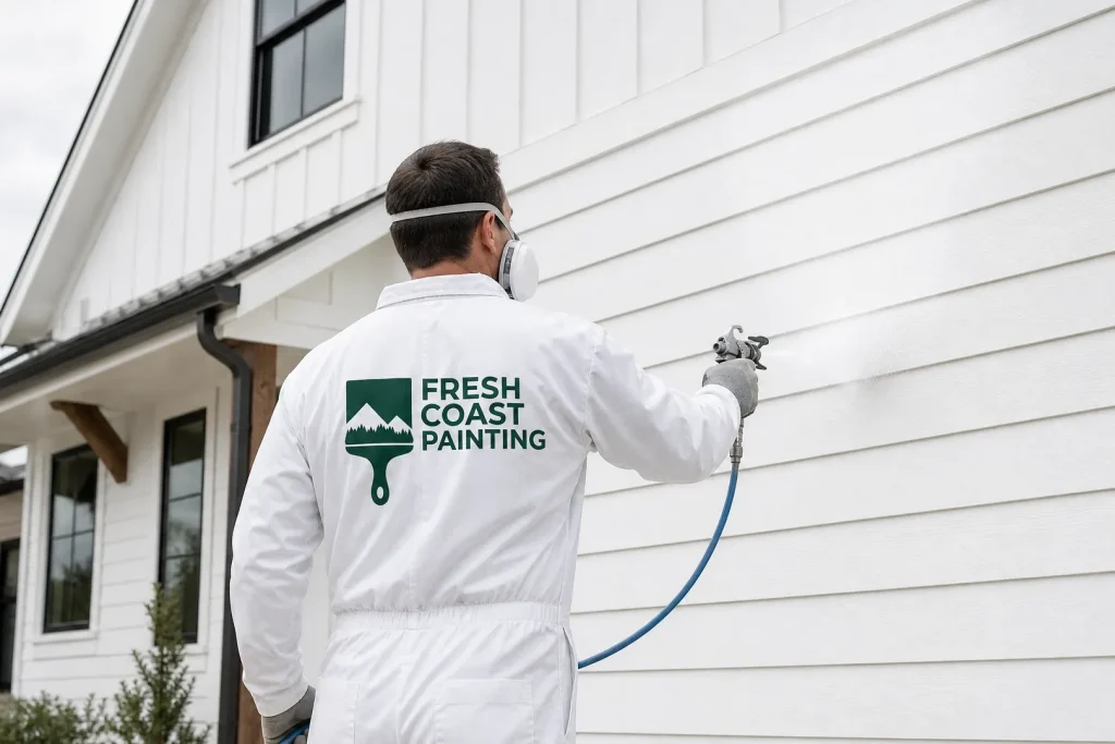 A person is painting a wall renovating exterior walls 